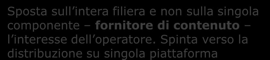 Spinta verso la distribuzione su singola piattaforma TV in chiaro No razionale economico essendo finanziata dalla pubblicità (+