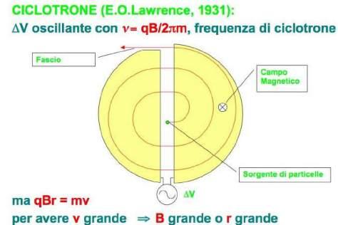 Acceleratori circolari Poi però furono concepiti acceleratori in cui le particelle cariche ripassavano per un potenziale elettrico acceleratore grazie ad un campo magnetico che le teneva su un orbita