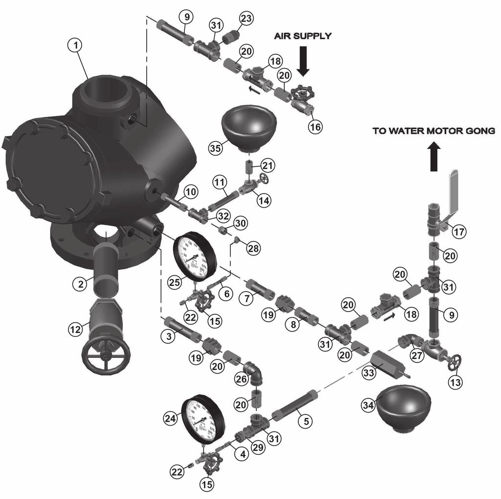 Stazione di Allarme a Secco 4" - 6" senza Acceleratore (4" - 6" Dry Pipe Valve without Accelerator) Modelli E - B Istruzioni di montaggio EUROFIRE 1 4" Or 6" Dry Pipe Valve 1 2 2" x 5" Galv.