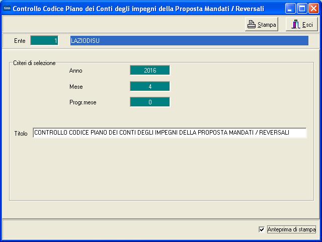 Collegamento con Contabilità Finanziaria: Controllo Codice Piano dei Conti degli impegni della Proposta Mandati/Reversali (1 di 1) Elaboraz.