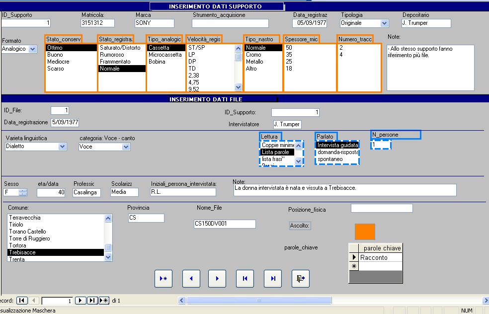 Figura 4: Schermata DATABASE di archiviazione. 4. LA CONSULTAZIONE 4.