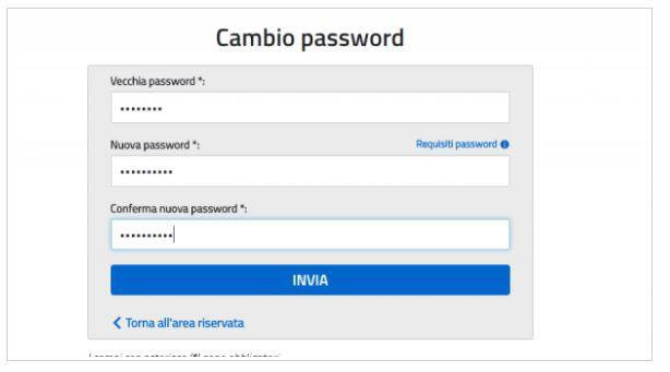 5) Dopo aver cliccato su cambio password, apparirà una finestra di dialogo per procedere al cambio della password: 6)