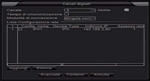 Canale Seleziona il canale di ingresso del DVR Abilita Abilita il canale Tempo di sincronizzazione Sincronizza l orario del DVR e dell apparato IP collegato.