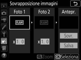 un'immagine in formato NEF/RAW grande anche se è selezionato Piccola o Medio). + 1 Selezionare Sovrapposizione immagini.