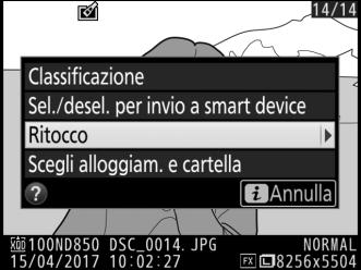 Rifila filmato Pulsante G N menu di ritocco Creare una copia da cui è stata rimossa la sequenza indesiderata. Confronto affiancato Confrontare le copie ritoccate con le foto originali.