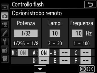 Strobo remoto Quando questa opzione è selezionata, le unità flash si attivano ripetutamente mentre l'otturatore è aperto, producendo un effetto di esposizione multipla.