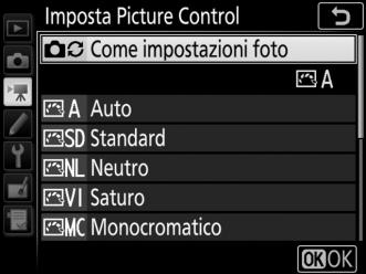 Imposta Picture Control Pulsante G 1 menu di ripresa filmato Scegliere un Picture Control per i filmati (0 52).