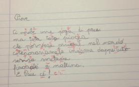 Mattia, 8 anni e mezzo Piove Ci vorebe una poga di pace Ma tata tata piogia Che povvese