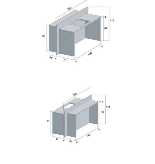 BANCONE ISOLA ISLAND COUNTER LE BASI NON SONO COMPRENSIVE DI TOP THE BASE UNITS DO NOT INCLUDE THE TOPS base 2 cassetti H 18 1 cestone H 36 base unit 2 drawers H 18 1 deep drawer H 36 base per forno