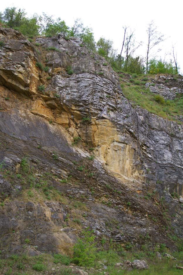 FOTO 18; Fronte sud-ovest; sviluppo di tension crack in alto (si veda foto 15-16) e in basso, per tutta la lunghezza della foto, a causa della neo-orientazione degli sforzi tensori