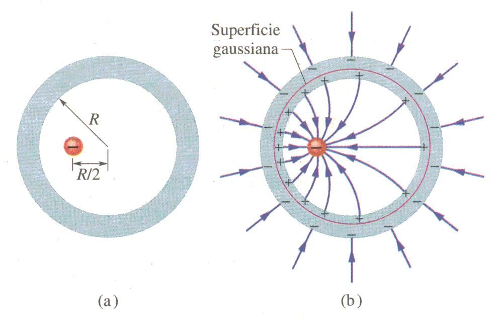 Esercizio Una carica puntiforme di -5.mC è posta a una distanza R/2 dal centro di un guscio metallico di raggio R.