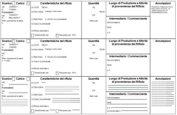 Nell esempio in figura, è stato gestito su 2 righe un trasporto iniziato il data 13/06/2017 e conclusosi in data 14/06/2017.