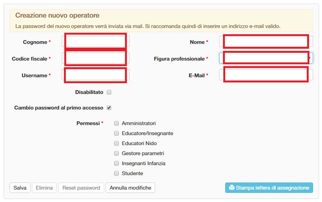 La Figura professionale va selezionata dal menu a tendina: In questa maschera è possibile disabilitare l'accesso ad un operatore, flaggando il pulsante Disabilitato.