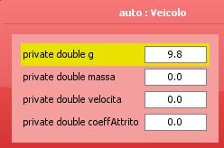 Implementazione come applicazione Java con passaggio di argomenti da linea di comando public class Veicolo2 { private final double g=9.