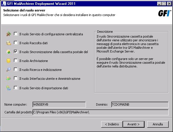 12.3.4 Assegnazione del ruolo Sincronizzazione cassetta postale dell'utente Schermata 59: Assegnazione del ruolo Servizio di importazione dati Per assegnare il ruolo "Sincronizzazione cassetta