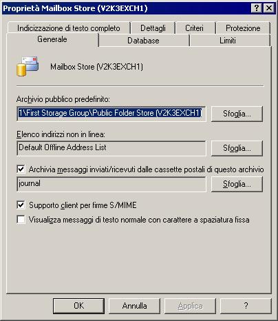 Schermata 32: Abilitazione journaling in un archivio cassetta postale di Microsoft Exchange 3.