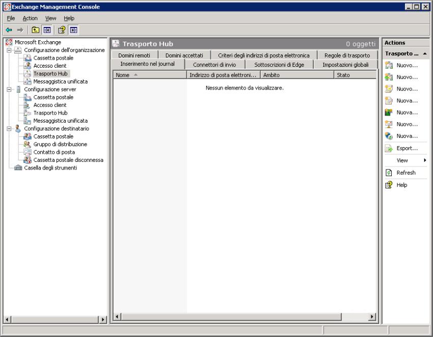 Schermata 40: Configurazione delle regole di journaling 2. Espandere il nodo Configurazione organizzazione > Trasporto Hub e selezionare la scheda Inserimento nel diario. 3.