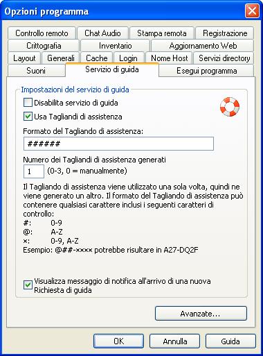 Configurazione dell'help Desk 5. Nella scheda Strumenti > Opzioni > Servizio di guida: Compilare la scheda in base alla figura seguente: 6.