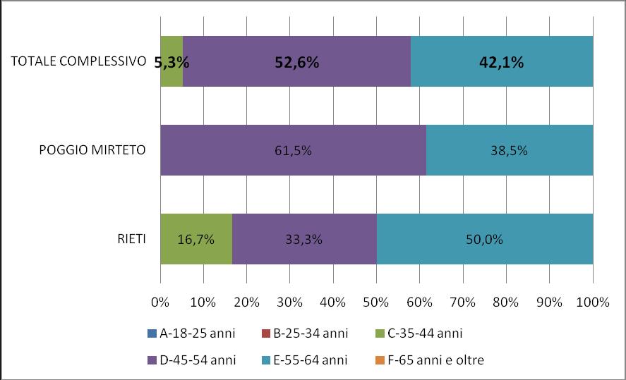 Figura 3 Numero operatori Cpi per classe di età (valori percentuali) - Area Vasta Rieti Fonte: Italia Lavoro SPA Azione di sistema Welfare to Work per le politiche del reimpiego 20