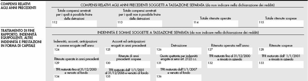 E) ARRETRATI / TFR E1 Redditi da lavoro dipendente ed assimilati, soggetti a tassazione separata, riferiti ad anni precedenti a Arretrati di lavoro dipendente Vanno indicate le stesse tipologie di