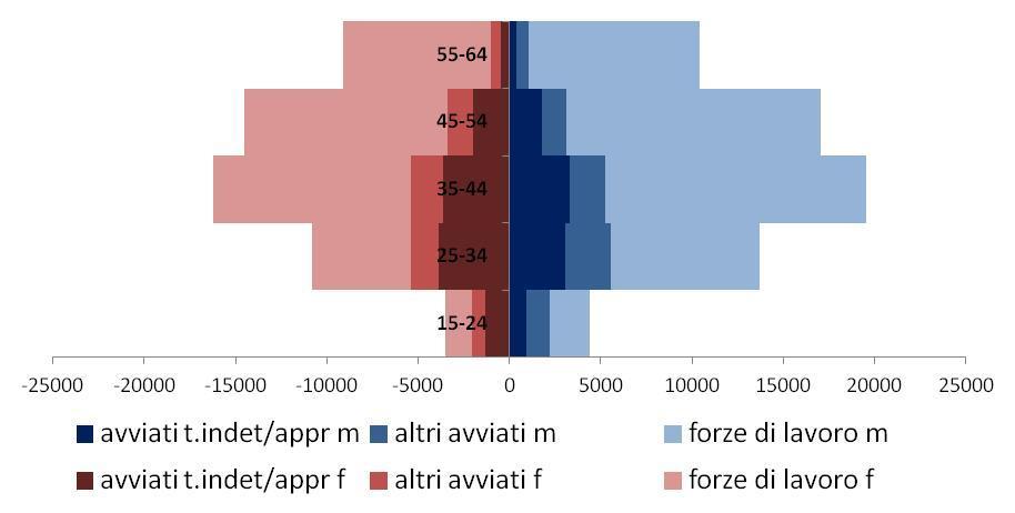 Lavoratori avviati nel corso del 2014 1 su 4 in transizione (italiani 1 su 5) 34mila lavoratori avviati (20mila