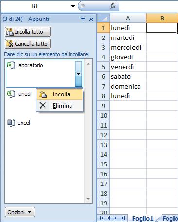 Gli Appunti II Il riquadro attività che si apre presenterà la sezione appunti gli elementi che copieremo o taglieremo verranno visualizzati all interno della parte bianca saranno presenti gli