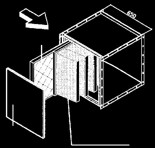 CASSONE L 1 o 2 stadi di filtrazione - 2 configurazioni di filtrazione possibili: 1 stadio unico: per filtri con cornice da 24 mm (tasche o diedri) o multi diedri compatti (spessore 197, 292 o 397