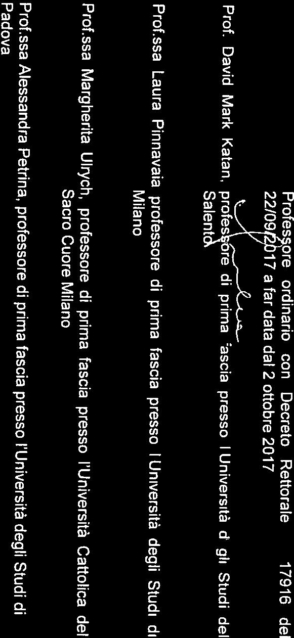 Milano Profssa Laura Pinnavaia professore di prima fascia presso l università degli Studi di Salentò Prof. David Mark Katan, profes6f di prima ascia presso Università dgli Studi del L% _z_-z. Prof.ssa Alessandra Petrina, professore di prima fascia presso l Università degli Studi di Padova Sacro Cuore Milano Prof.