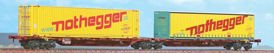 Containerwagen der FS Typ Sggmrss in roter Lackierung, mit othegger Wechselpritschen.