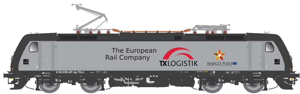 Locomotive TRAXX 60414 65414 Locomotiva 185 407 in livrea TX Logistik Marco Polo.