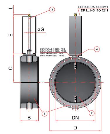 Valvole senza battute / Valves without seat POS DESCRIZIONE / DESCRIPTION MATERIALE / MATERIAL 1 CORPO / BODY ACCIAIO INOX AISI 304 / STAINLESS STEEL AISI 304 2 DISCO