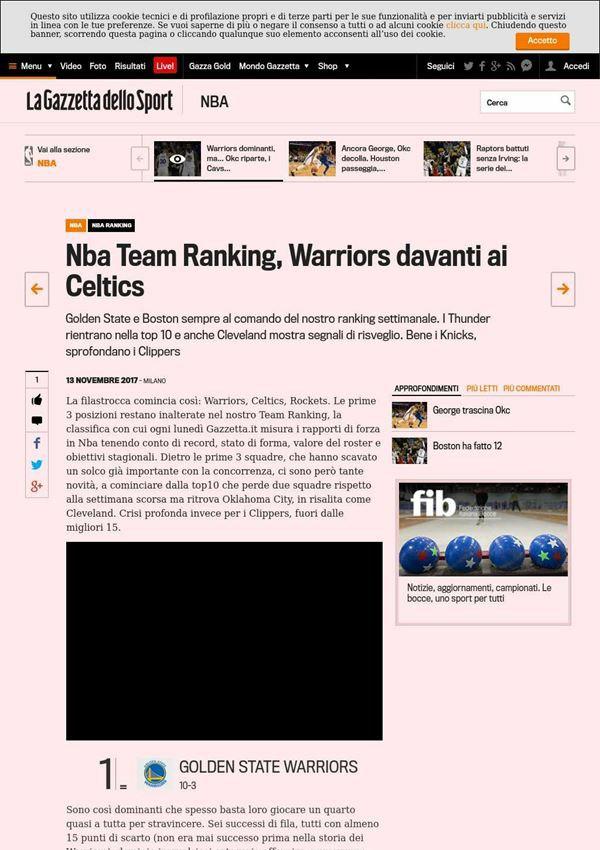 gazzetta.it Nba Team Ranking, Warriors davanti ai Celtics Golden State e Boston sempre al comando del nostro ranking settimanale.