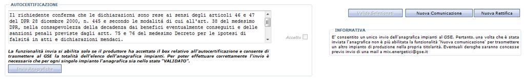 Il produttore deve inserire l anagrafica degli impianti di produzione afferenti a Unità di Produzione rilevanti o Unità di Produzione non rilevanti.