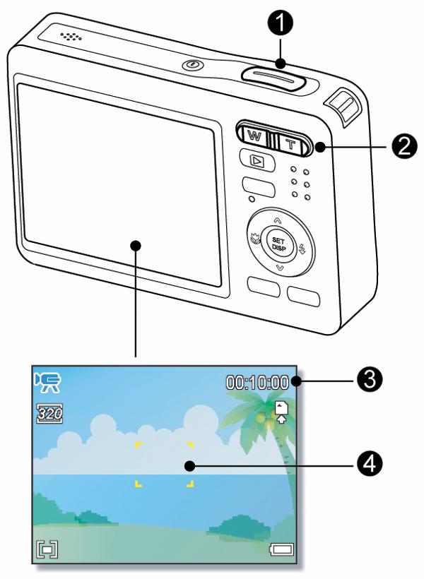 Registrazione di filmat Accendere la fotocamera ed impostarla in modalità Movie (Filmato )( pagina ) Compose the subject on the monitor.