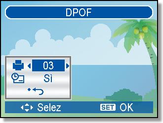 Impostazione DPOF L impostazione Digital Print Order Format (DPOF) consente di selezionare immagini della scheda di memoria per la stampa e specificare in anticipo il numero di copie usando la