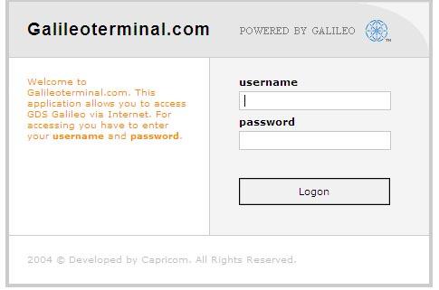 3 LOGIN Galileo Italia ti invierà via e mail i parametri di login al sistema, composti da una user