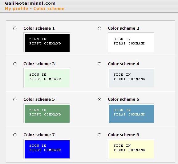 5 PERSONALIZZAZIONE COLORI - Dal Main Menu seleziona Options e poi Colour Scheme - Tra i 7 colori disponibili, visibili come anteprima della finestra Galileo,