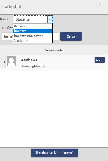 (ruoli). Di default il ruolo assegnato ad un neo-iscritto è quello di studente.