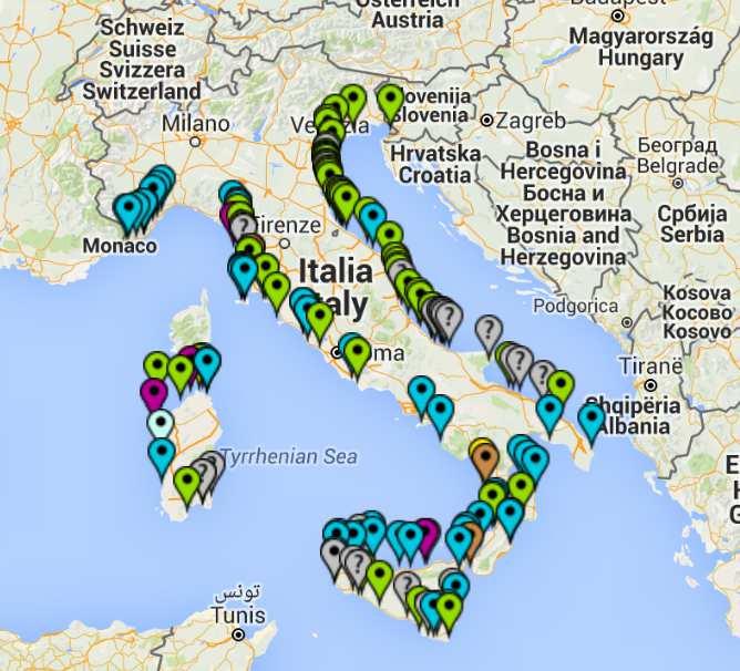 Di seguito è rappresentata la distribuzione geografica degli spiaggiamenti (Figura n. 1). Figura n.