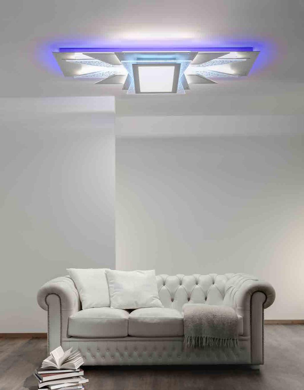KORA Lampada a LED da soffitto a diffusione. Corpo in alluminio verniciato con possibilità elementi di diversi colori secondo palette RAL. Illuminazione diretta nella parte inferiore e aloni estetici.