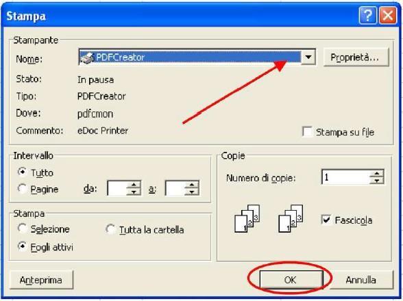 Un software estremamente valido e utile allo scopo è PDF Creator, liberamente scaricabile da questo indirizzo: http://sourceforge.