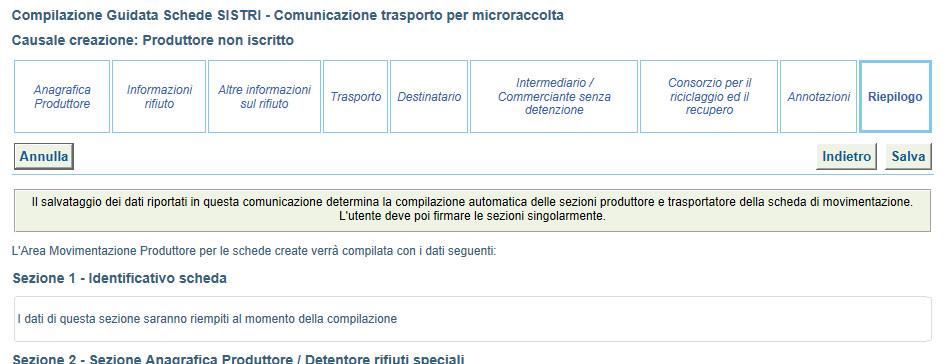 13 Giunti alla fase di Riepilogo, occorre salvare la Comunicazione tramite il tasto Salva