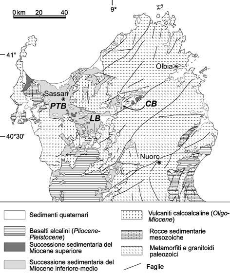 382 Atti del convegno GeoSed 2003 Figura 1 - Schema geologico della Sardegna settentrionale INQUADRAMENTO REGIONALE Tra l Oligocene superiore ed il Tortoniano (?