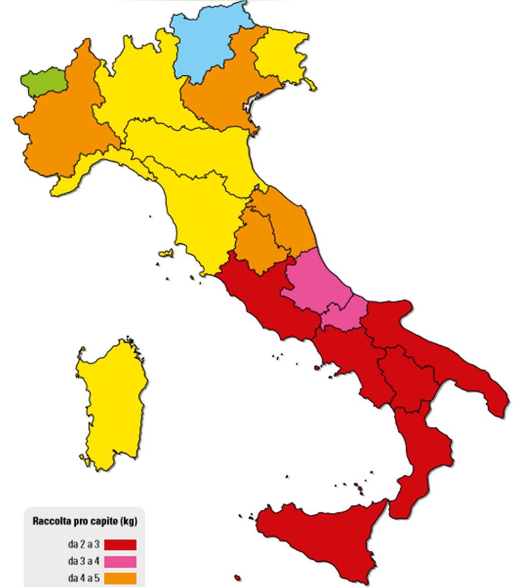 La raccolta per regione: Kg/ab.