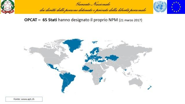 Dall entrata in vigore del Protocollo, il 22 giugno 2006, ad oggi sono 65 gli Stati che hanno designato il proprio Meccanismo Nazionale di Prevenzione: tra questi l Italia attraverso la Missione