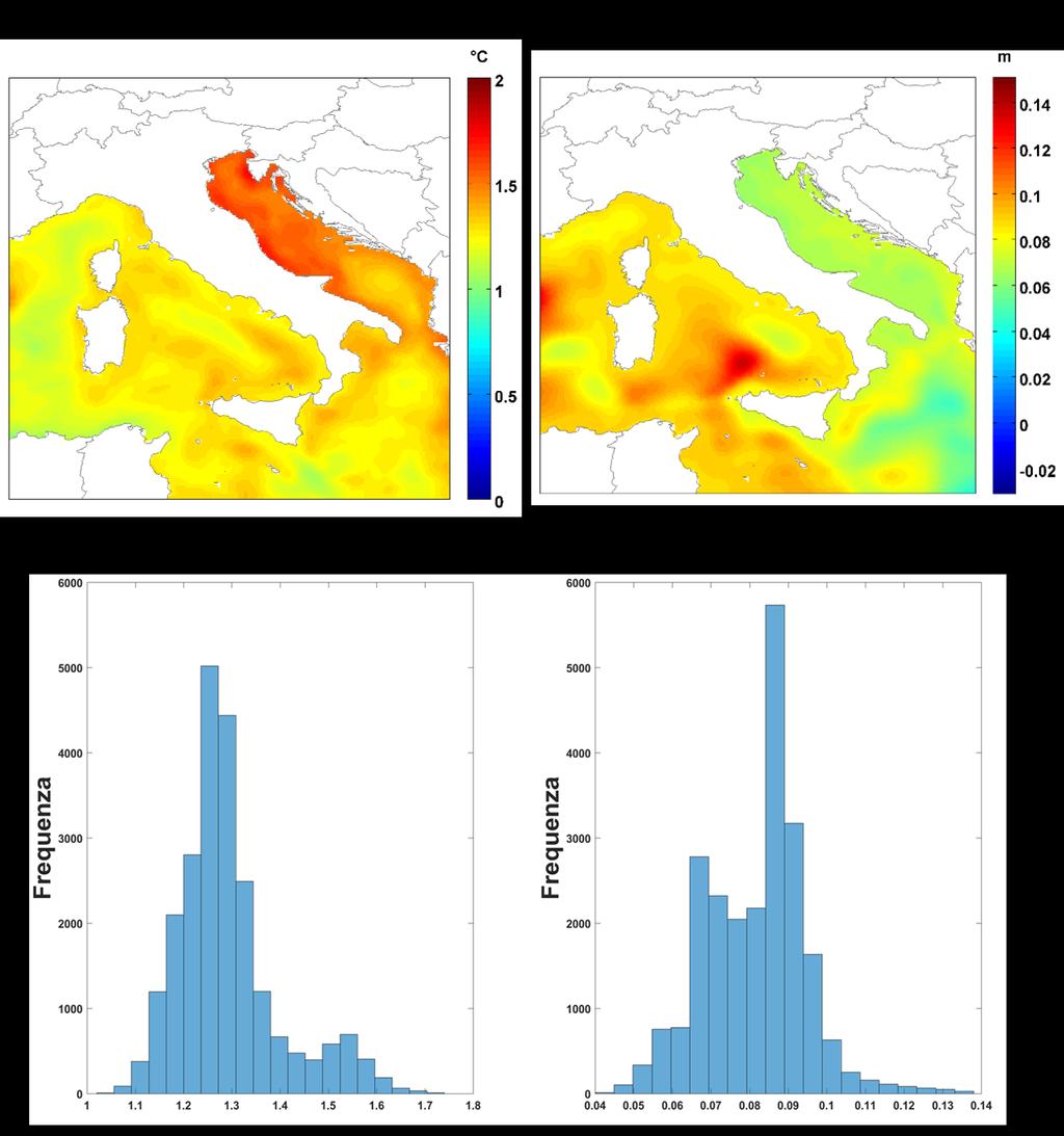 anomalie della temperatura superficiale del mare indicano un aumento generale su base annuale che varia da circa 1.3 C nel Mar Tirreno a circa 1.5 C nell Adriatico.