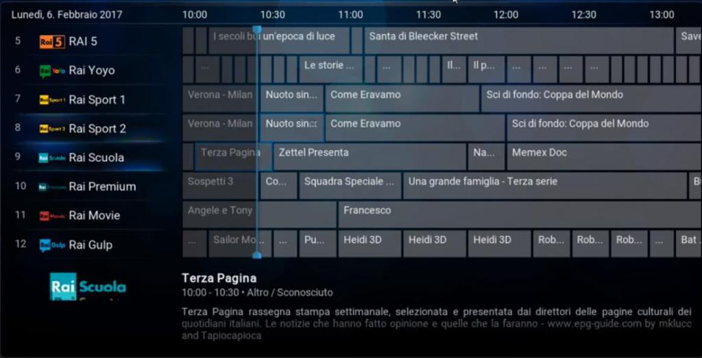 4 Esempio di EPG complessa In alcune tipologie di EPG gli elenchi di programmi televisivi sono organizzati in sottoinsiemi raggruppati in base a criteri diversi (ad esempio per genere) e possono