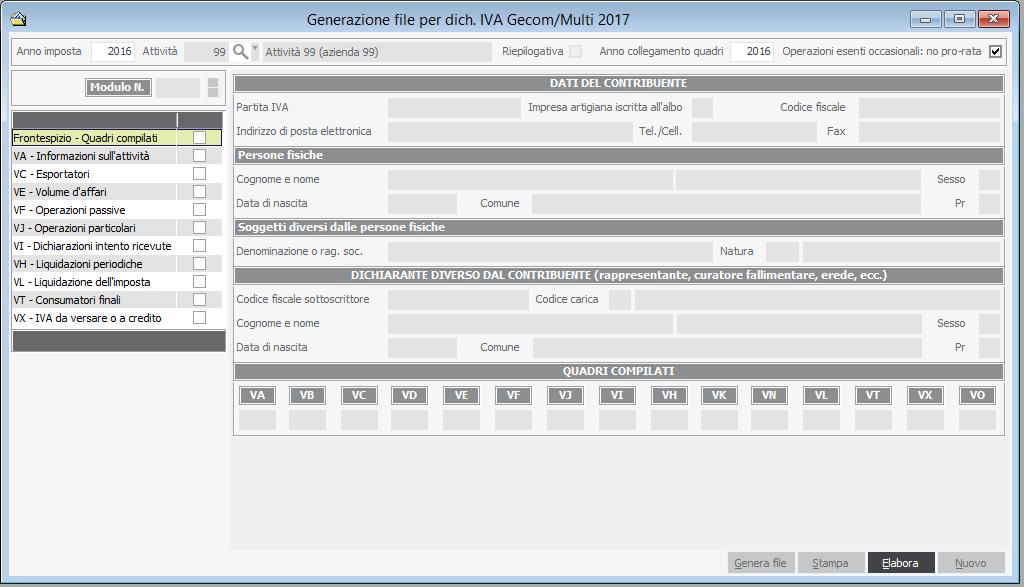 1.4 Il programma consente di effettuare l estrazione dei dati per la Dichiarazione IVA relativa all anno d imposta 2016 al fine di generare un file da importare nella procedura IVA2017 per la