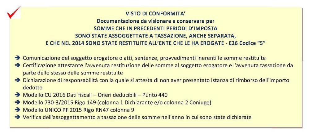 Al punto 440 va indicato il totale di somme restituite dal contribuente non dedotte dai redditi dei punti 1-2-3-4-5, il quale potrà eventualmente chiedere il rimborso dell imposta corrispondente all