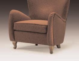 Frame in solid wood, upholstered with non-deformable polyurethane foam and dacron. Seat cushion in polyurethane foam. Fully removable fabric covers upholstery. Steel feet or wheels.